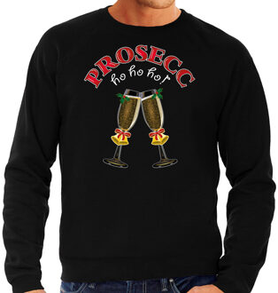 Bellatio Decorations Foute Kersttrui/sweater voor heren - prosecco - zwart - ho ho ho - kerstborrel 2XL