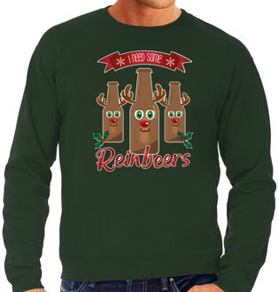Bellatio Decorations Foute Kersttrui/sweater voor heren - Rudolf Reinbeers - groen - rendier/bier