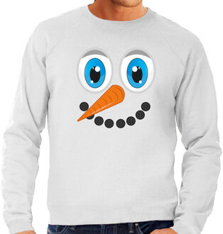Bellatio Decorations Foute Kersttrui/sweater voor heren - Sneeuwpop gezicht - lichtgrijs