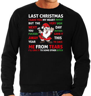 Bellatio Decorations foute Kersttrui/sweater voor heren - songtekst last Christmas -zwart - kerstman 2XL - kerst truien