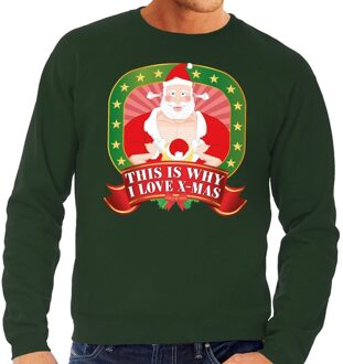 Bellatio Decorations Foute kersttrui / sweater voor heren This is why I love Christmas - groen - Kerstman met dame 2XL (56)