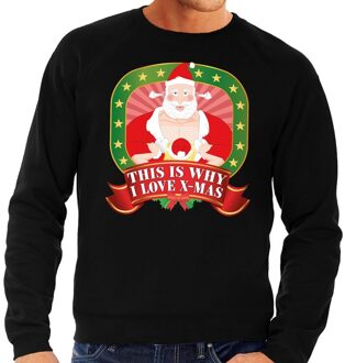 Bellatio Decorations Foute kersttrui / sweater voor heren This is why I love Christmas - zwart - Kerstman met dame 2XL (56)