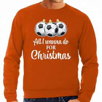 Bellatio Decorations Foute Kersttrui / sweater voor heren - voetbal Kerstbal - All I wanna do - oranje L