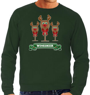 Bellatio Decorations Foute Kersttrui/sweater voor heren - winedeer - groen - wijn - rendier - Rudolf S
