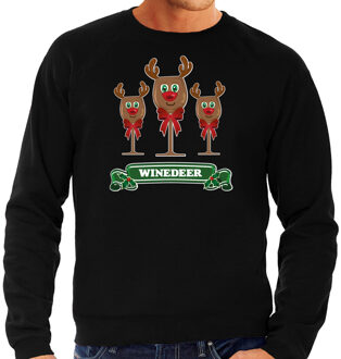 Bellatio Decorations Foute Kersttrui/sweater voor heren - winedeer - zwart - wijn - rendier - Rudolf M