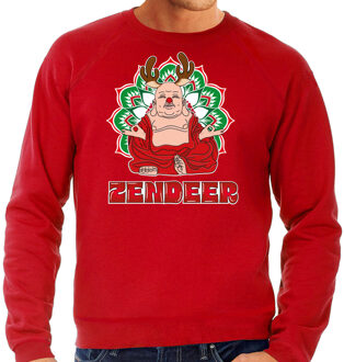 Bellatio Decorations foute Kersttrui/sweater voor heren - zendeer buddha - rood - rendier - boeddha S - kerst truien