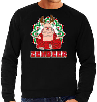 Bellatio Decorations foute Kersttrui/sweater voor heren - zendeer buddha - zwart - rendier - boeddha XL - kerst truien