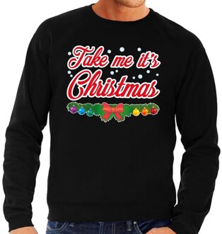 Bellatio Decorations Foute kersttrui / sweater voor heren - zwart -Take Me Its Christmas 2XL (56)