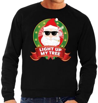 Bellatio Decorations Foute kersttrui / sweater - zwart - blowende Kerstman Light Up My Tree heren 2XL (56)