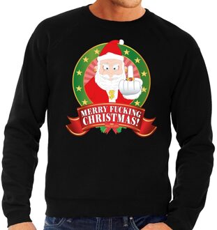 Bellatio Decorations Foute kersttrui / sweater - zwart - gangster Kerstman Merry Fucking Christmas heren 2XL (56)