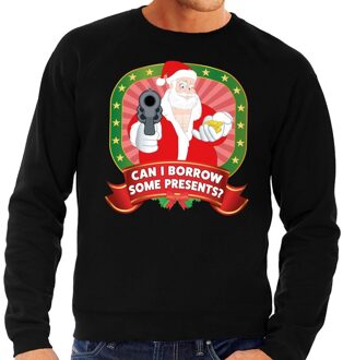 Bellatio Decorations Foute kersttrui / sweater - zwart - gangster Kerstman met pistool Can I Borrow Some Presents heren 2XL (56)