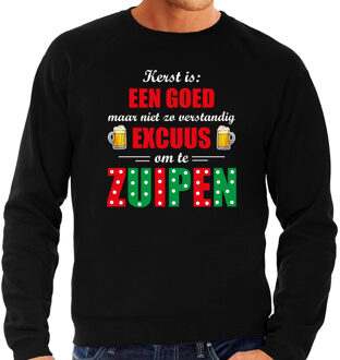Bellatio Decorations Foute kersttrui/sweater - zwart - goed excuus zuipen - bier - voor heren XL - kerst truien