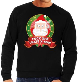 Bellatio Decorations Foute kersttrui / sweater - zwart - Kerstman met wiet Fuck Off I Hate X-mas heren 2XL (56)