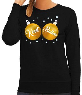 Bellatio Decorations Foute kersttrui / sweater zwart met gouden Kerst Ballen borsten voor dames - kerstkleding / christmas outfit 2XL (44)