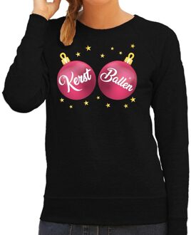 Bellatio Decorations Foute kersttrui / sweater zwart met roze Kerst Ballen dames