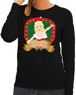 Bellatio Decorations Foute kersttrui / sweater - zwart - Touch my Jingle Bells voor dames 2XL (44)