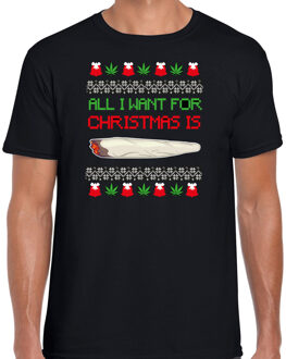 Bellatio Decorations foute kersttrui t-shirt heren - All I want for Christmas is wiet - zwart -joint M - kerst t-shirts