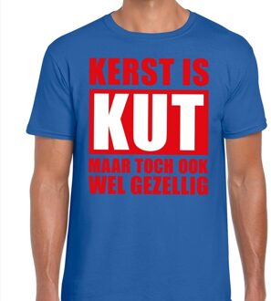 Bellatio Decorations Foute Kersttrui t-shirt - Kerst is kut maar toch gezellig - blauw - voor heren