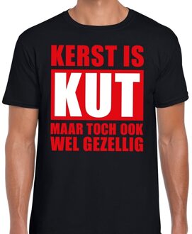 Bellatio Decorations Foute Kersttrui t-shirt - Kerst is kut maar toch gezellig - zwart - voor heren