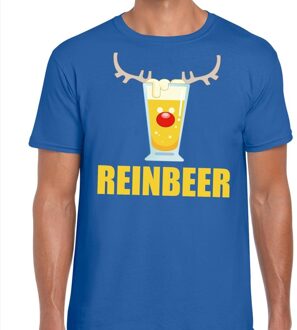 Bellatio Decorations Foute Kersttrui t-shirt - Reinbeer - blauw - voor heren - drank rendier
