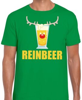 Bellatio Decorations Foute Kersttrui t-shirt - Reinbeer - groen - voor heren - drank rendier