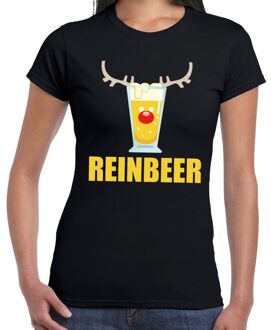 Bellatio Decorations Foute Kersttrui t-shirt - Reinbeer - zwart - voor dames - drank thema - korte mouwen
