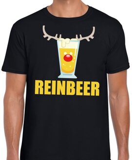 Bellatio Decorations Foute Kersttrui t-shirt - Reinbeer - zwart - voor heren - drank rendier