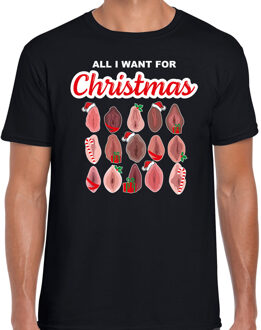 Bellatio Decorations Foute kersttrui/t-shirt voor heren - All I want for Christmas - vagina - zwart M