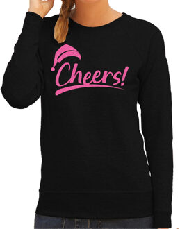 Bellatio Decorations Foute kersttrui voor dames - Cheers - zwart - glitter roze XL