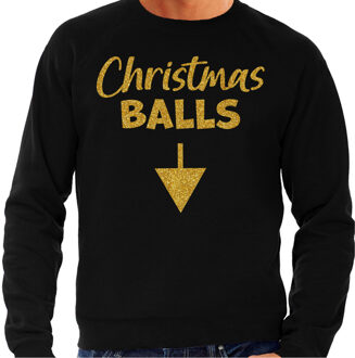 Bellatio Decorations Foute Kersttrui voor heren - Christmas balls - zwart - glitter goud - Kerstfeest 2XL