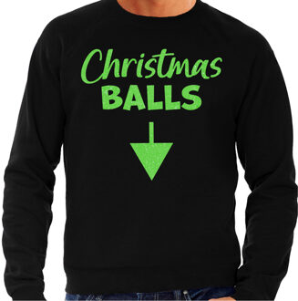 Bellatio Decorations Foute Kersttrui voor heren - Christmas balls - zwart - glitter groen - Kerstfeest 2XL