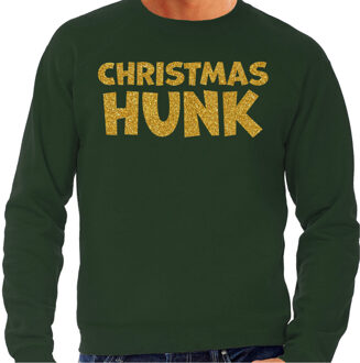 Bellatio Decorations Foute Kersttrui voor heren - Christmas hunk - groen - glitter goud - Kerstfeest 2XL