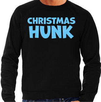 Bellatio Decorations Foute Kersttrui voor heren - Christmas hunk - zwart - glitter blauw - Kerstfeest 2XL