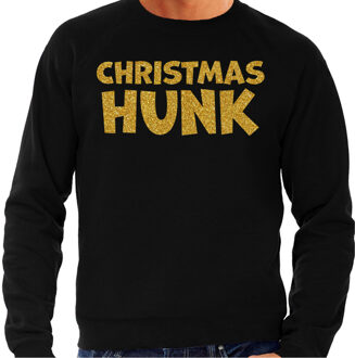 Bellatio Decorations Foute Kersttrui voor heren - Christmas hunk - zwart - glitter goud - Kerstfeest 2XL