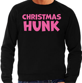 Bellatio Decorations Foute Kersttrui voor heren - Christmas hunk - zwart - glitter roze - Kerstfeest 2XL