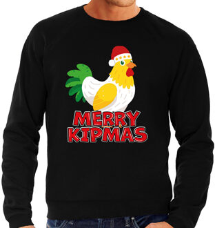 Bellatio Decorations Foute Kersttrui voor heren - Merry Kipmas - zwart - hilarisch - kip met kerstmuts 2XL