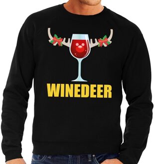 Bellatio Decorations Foute kersttrui - Winedeer print - zwart - voor heren - lange mouwen - sweater - wijn M (50)