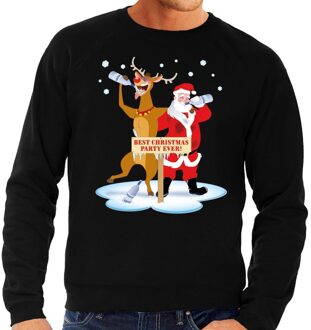 Bellatio Decorations Foute kersttrui - zwart - dronken kerstman en rendier Rudolf - voor heren 2XL (56) - kerst truien