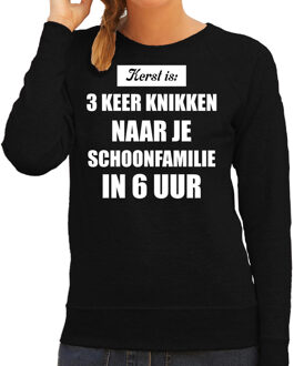 Bellatio Decorations Foute kersttrui zwart Kerst is 3 keer knikken naar schoonfamilie kerstkleding dames 2XL - kerst truien