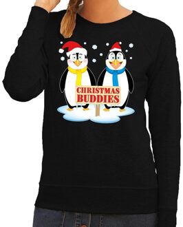 Bellatio Decorations Foute kersttrui zwart met 2 pinguins voor dames 2XL (44) - kerst truien