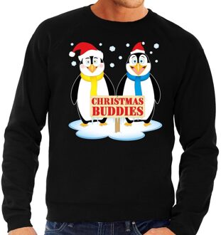 Bellatio Decorations Foute kersttrui zwart met 2 pinguins voor heren 2XL (56) - kerst truien