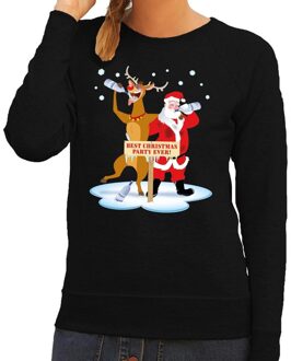 Bellatio Decorations Foute kersttrui zwart met een dronken kerstman en Rudolf voor dames 2XL (44) - kerst truien