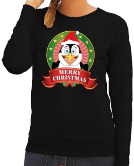 Bellatio Decorations Foute kersttrui zwart met pinguin voor dames 2XL (44) - kerst truien