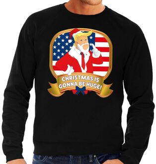 Bellatio Decorations Foute kersttrui zwart met Trump Christmas is gonna be Huge heren 2XL (56) - kerst truien