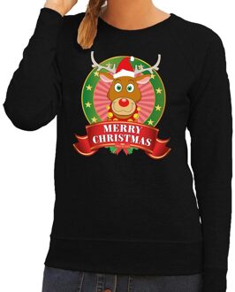 Bellatio Decorations Foute kersttrui zwart Rudolf het rendier voor dames 2XL (44) - kerst truien