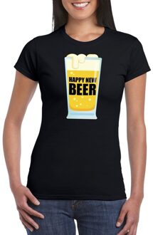 Bellatio Decorations Foute oud en nieuw shirt Happy new beer zwart voor dames 2XL - Feestshirts