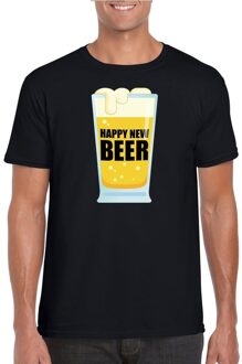 Bellatio Decorations Foute oud en nieuw shirt Happy new beer zwart voor heren 2XL - Feestshirts