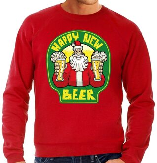 Bellatio Decorations Foute oud en nieuw trui / kersttrui happy new beer / bier rood voor heren 2XL (56) - kerst truien