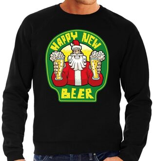 Bellatio Decorations Foute oud en nieuw trui / kersttrui happy new beer / bier zwart voor heren 2XL (56) - kerst truien