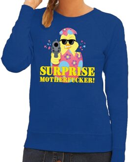 Bellatio Decorations Foute paas sweater blauw surprise motherfucker voor dames 2XL